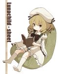  :&lt; baby_seat blonde_hair book child child_safety_seat dress drill_hair hat holding holding_book luna_child reading seatbelt short_hair sitting socks solo touhou urin white_dress yellow_eyes 