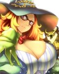  breasts brown_hair cleavage ginji74 glasses grand_knights_history hat huge_breasts long_hair muse_cromwell owl witch_hat 