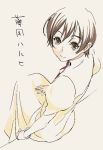  brown_hair fujioka_haruhi ouran_high_school_host_club school_uniform shino_(comic_penguin_club) short_hair sitting solo 