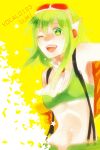  bad_id goggles goggles_on_head green_eyes green_hair gumi kisw2010 megpoid_(vocaloid3) midriff navel open_mouth rin*tsuitta short_hair smile solo suspenders vocaloid wink 
