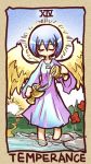  barefoot blue_hair blush_stickers closed_eyes copyright_request cup eyes_closed flower ikkyuu lowres pouring solo sun tarot temperance_(tarot_card) water wings 