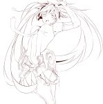  bad_id bridal_gauntlets hatsuko hatsune_miku hatsune_miku_(append) highres lineart long_hair miku_append monochrome navel necktie open_mouth thigh-highs thighhighs twintails very_long_hair vocaloid vocaloid_append 