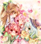  ahoge blush chibi fang heart hug kaenbyou_rin komeiji_koishi komeiji_satori momoon_karin reiuji_utsuho smile tongue touhou wink 