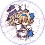  alice_margatroid alice_margatroid_(pc-98) bow character_doll chibi closed_eyes doll eyes_closed hair_ribbon hat hat_bow hug kirisame_marisa lowres mystic_square ribbon skirt striped striped_legwear thighhighs touhou touhou_(pc-98) urara_(ckt) witch witch_hat 