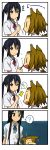  3girls :d ? akiyama_mio animal_ears biting brown_hair chibi dog_ears drooling food grab grabbing headband highres k-on! long_hair multiple_girls nakano_azusa open_mouth pocky school_uniform short_hair smile suan_ringo tail tainaka_ritsu teasing twintails |_| 