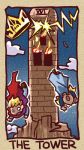  cape cloud copyright_request crown falling fire ikkyuu lightning lowres tarot the_tower tower 