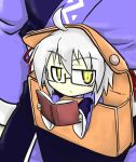  ahoge book chibi dual_persona flat_gaze futa4192 glasses in_container looking_at_viewer male morichika_rinnosuke multiple_boys pouch short_hair silver_hair touhou wide_sleeves yellow_eyes 