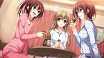  3girls brown_hair character_request game_cg koi_de_wa_naku long_hair makishima_yumi pajamas short_hair tagme_(character) tomose_shunsaku 