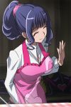  anime_coloring apron blue_hair grey_background haruyama minamino_misora panties ponytail precure smile suite_precure underwear waving 
