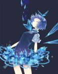  blue_background blue_dress blue_hair bow cirno closed_eyes dress eyes_closed hair_bow hairband ice ice_wings legge short_hair simple_background solo touhou wings 