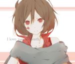  bare_shoulders blood brown_hair collarbone english lowres meiko messy_hair naniiro red_eyes scarf short_hair simple_background smile solo vocaloid 