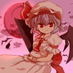  bat blue_hair hat moon red_eyes red_moon remilia_scarlet shize_(coletti) solo touhou wings xyxy0707 