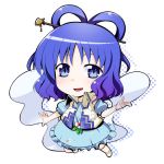  blue_eyes blue_hair chibi dress flower frills hair_rings hair_stick kaku_seiga kiku_hitomoji leaf open_mouth shawl solo touhou 