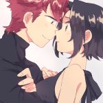  1boy 1girl assf_krsya baccano! black_hair chane_laforet claire_stanfield couple eye_contact hetero long_hair looking_at_another red_eyes redhead short_hair yellow_eyes 