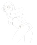 adjusting_swimsuit bikini breasts front-tie_top highres leaning_forward lineart looking_at_viewer monochrome original side-tie_bikini simple_background solo swimsuit 