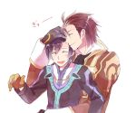  alvin_(tales_of_xillia) black_hair brown_hair gloves hug jude_mathis male multiple_boys sen_nai smile tales_of_(series) tales_of_xillia white_background 