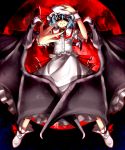  blue_hair hat kazetto moon red_eyes red_moon remilia_scarlet solo touhou wings wrist_cuffs 