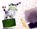  :3 chibi green_hair grey_hair hat japanese_clothes kariginu makizushi mononobe_no_futo multiple_girls red_eyes ritual_baton soga_no_tojiko solid_circle_eyes sushi tate_eboshi touhou toyosatomimi_no_miko translated translation_request yume_shokunin 