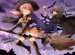  bat bike_shorts blue_eyes bow broom brown_eyes brown_hair cape cravat crossdressinging cup formal halloween happy_halloween hat inazuma_eleven inazuma_eleven_(series) inazuma_eleven_go kirino_ranmaru long_hair mizuhara_aki multiple_boys pink_hair shindou_takuto short_hair smile suit thigh-highs thighhighs too_many_bats trap wine_glass witch witch_hat 