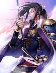  black_hair breastplate katana kote kuren kusazuri long_hair nabeshima_naoshige original ponytail samurai sengoku_taisen solo sword weapon 