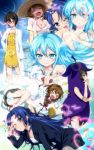  &gt;_&lt; bare_legs bare_shoulders barefoot black_hair blue_eyes blue_hair blue_panties breasts brown_hair character_request costume denpa_onna_to_seishun_otoko eggplant glasses hairu hat heart highres long_hair maekawa mifune_ryuuko moon multiple_girls off_shoulder open_mouth panties pantyhose pantyshot school_uniform skirt smile star straw_hat thunder touwa_erio touwa_meme ufo underwear v very_long_hair 