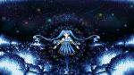  bad_id blue_eyes blue_hair dress floating_hair hatsune_miku headphones highres komine long_hair night night_sky open_mouth outstretched_arms pantyhose sky solo spread_arms twintails very_long_hair vocaloid 