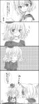  &gt;_&lt; 4koma blush comic earmuffs ghost ghost_tail hat headphones highres monochrome multiple_girls multiple_tails nanase_nao open_mouth scroll short_hair soga_no_tojiko tail touhou toyosatomimi_no_miko translation_request wall_of_text 