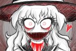  blood constricted_pupils creepy face hat heart injury komeiji_koishi open_mouth sharp_teeth slit_throad slit_throat stare touhou 