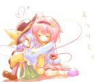  ayakashi_(monkeypanch) blue_hair closed_eyes eyes_closed hat heart hug komeiji_koishi komeiji_satori leg_hug multiple_girls pink_hair short_hair siblings sisters sitting smile third_eye touhou wariza 