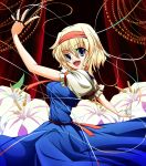  alice_margatroid blonde_hair blue_eyes breasts capelet dress flower hairband open_mouth short_hair smile solo string touhou yanmarson 