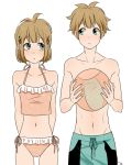  beachball blue_eyes brown_hair genderswap hair_ornament hairclip inazuma_eleven inazuma_eleven_(series) short_hair swimsuit tachimukai_yuuki temari114 