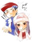  1boy 1girl alternate_costume beret black_hair blush couple diamond_(pokemon) hat looking_at_viewer platinum_berlitz pokemon pokemon_dppt pokemon_platinum pokemon_special scarf shirou_(vista) 