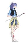  alternate_costume blue_hair boots braid casual clothes_around_waist dokidoki!_precure gloves half_updo hat highres long_hair plaid plaid_shirt precure precurehishikawa_rikkacure_m1girl profile simple_background solo standing_on_one_leg sweater_around_waist white_background white_gloves 