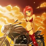  fujisaki_mana hadime hajime_(caramel_toone) motor_vehicle motorcycle onegai_my_melody red_hair redhead short_hair solo swimsuit thighhighs vehicle 