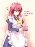  gift heart holding holding_gift incoming_gift maid piku pink_hair ranguage red_eyes shakugan_no_shana short_hair valentine wilhelmina_carmel 