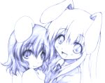  animal_ears blue bunny_ears inaba_tewi long_hair monochrome okota_(artist) rabbit_ears reisen_udongein_inaba short_hair simple_background sketch smile touhou white_background 