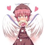  blush embarrassed gift hat heart holding holding_gift looking_at_viewer mystia_lorelei phantom2071 pink_eyes pink_hair shy solo touhou valentine wings 