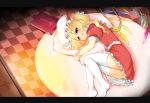  book flandre_scarlet no_panties ponytail red_eyes short_hair side_ponytail thigh-highs thighhighs toichi touhou white_legwear white_thighhighs wings 