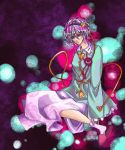  danmaku expressionless eyes hairband heart komeiji_satori kurouti pink_hair red_eyes short_hair sitting skirt slipper slippers socks string touhou wide_sleeves 