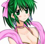  blush breasts cleavage dancer earrings fire_emblem fire_emblem:_seisen_no_keifu fire_emblem_genealogy_of_the_holy_war green_eyes green_hair jewelry leen_(fire_emblem) ribbon 
