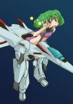  \m/ flat_chest gerwalk green_hair highres macross macross_frontier macross_frontier:_itsuwari_no_utahime mecha ranka_lee red_eyes seikan_hikou solo star tugeneko vf-25 