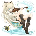  blonde_hair chair highres instrument kneehighs long_hair original sitting smile socks solo tansuke violin 