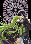  c.c. cc code_geass cravat dress formal green_hair huma09 lelouch_lamperouge long_hair purple_eyes short_hair stained_glass violet_eyes window yellow_eyes 