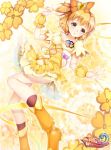  1girl bag blonde_hair boots bow breasts brown_eyes choker cure_pine dress earrings flower fresh_precure! heart high_heels jewelry lips magical_girl precure shoes short_hair smile solo yamabuki_inori youqiniang 