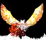  absurdres fiery_wings fire fujiwara_no_mokou hair_ribbon highres long_hair o0koma_ko0o open_mouth red_eyes ribbon solo touhou wings 
