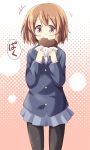  brown_hair chocolate dekosuke eating hirasawa_yui k-on! pantyhose school_uniform short_hair solo 