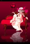  blood blue_hair couch frills full_moon garamgum hat lavender_hair moon open_clothes red_eyes red_moon reflection remilia_scarlet short_hair sitting solo touhou wings 