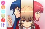  blue_hair brown_eyes brown_hair chunpai kawashima_ami kushieda_minori long_hair purple_eyes red_eyes red_hair redhead school_uniform short_hair toradora! violet_eyes 