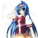  arcana_heart blue_hair lightning long_hair red_eyes school_uniform schoolgirl tsuzura_saki 
