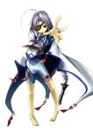  barefoot blazblue braid cape eyepatch female i-la nu-13 red_eyes silver_hair solo 